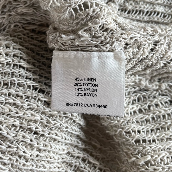 Eileen Fisher • Beige V-Neck Linen Cotton Blend Fishnet Asymmetrical Sweater - Picture 8 of 8